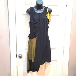 Saks 5th Runway BCBGMAXAZRIA crepe asymmetrical pleat tulle sleeveless dress XS